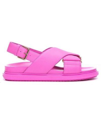 Marni Logo Embossed Buckled Sandals - Pink