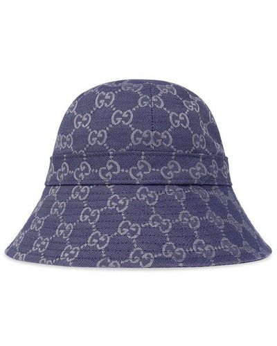Gucci Logo-plaque Cotton-blend Bucket Hat - Blue