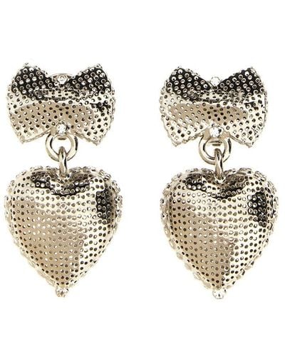 Alessandra Rich Perforated Detail Heart Peandant Earrings - Metallic