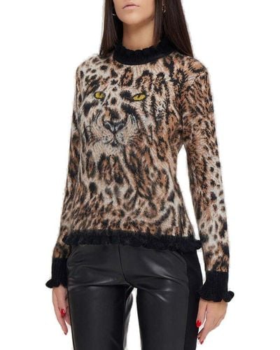 Boutique Moschino Leopard Printed Knit Sweater - Black
