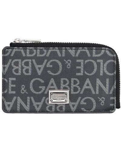 Dolce & Gabbana Zip Cardholder Allover Logo - Grey