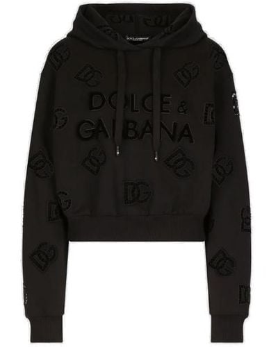 Dolce & Gabbana Cut-out Dg Logo Jersey Hoodie - Black