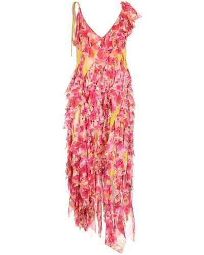 Dries Van Noten Ruffled Floral-print Silk-blend Chiffon Midi Dress - Red