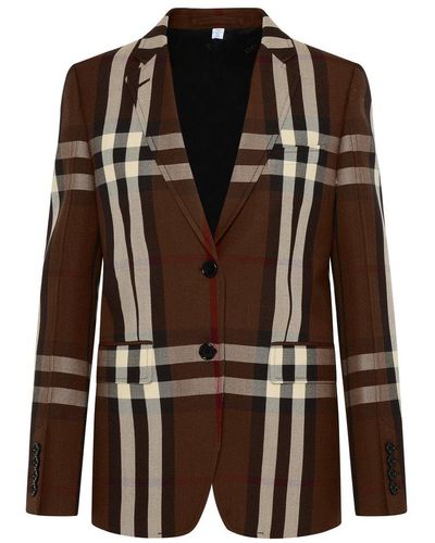Burberry Checked Tailored Blazer - Brown