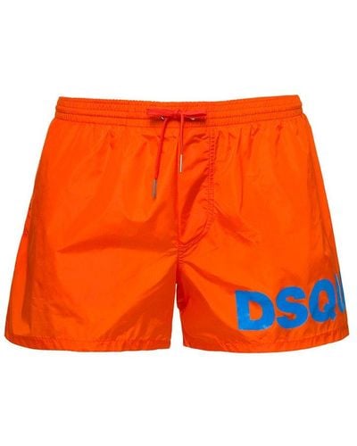 DSquared² Swim Trunks With Logo Print In Polyammide - Orange