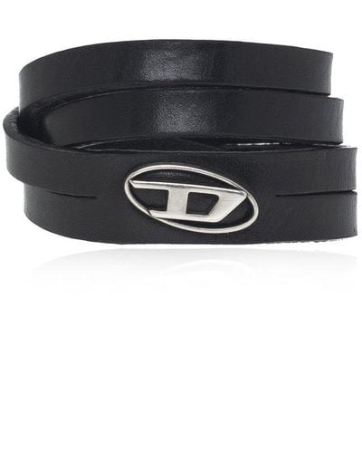 DIESEL 'a-logo' Leather Bracelet - Black