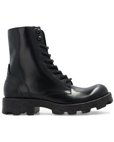 DIESEL Leather Ripped D-hammer Cleated-sole Lace-up Combat Boots, Size: - Black