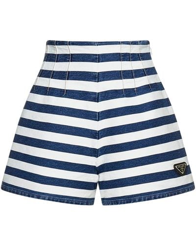 Prada Striped Denim Shorts - Blue