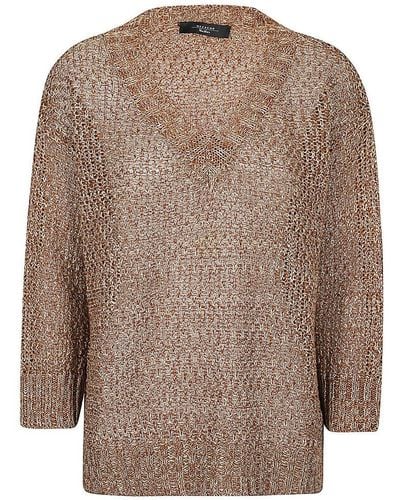 Weekend by Maxmara Moss-knit V-neck Sweater - Brown
