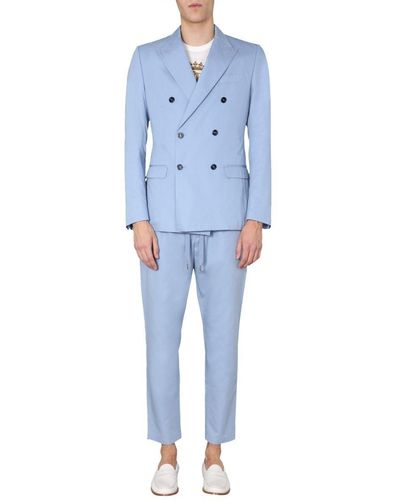 Dolce & Gabbana Double-breasted Taormina Suit In Cotton And Silk - Blue