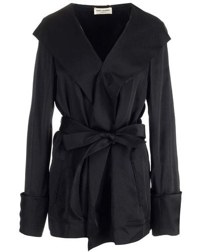 Saint Laurent Belted Hooded Jacket - Black