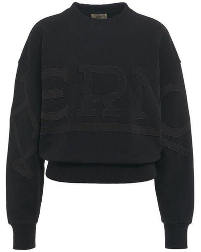 Herno Logo Embroidered Crewneck Sweatshirt - Black