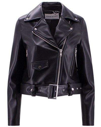 Stand Studio Belted Faux-leather Jacket - Black