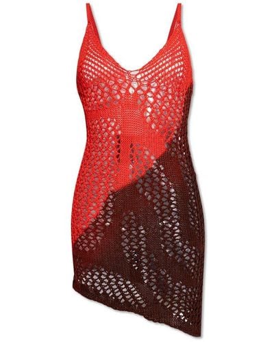 The Attico Sleeveless Open-knit Midi Dress - Red