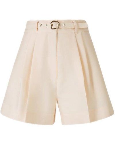 Zimmermann High-waist Pleated Belted Shorts - Natural