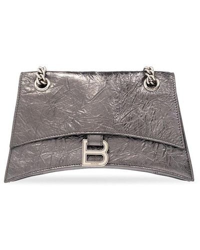 Balenciaga Crush Logo Plaque Chain Shoulder Bag - Gray