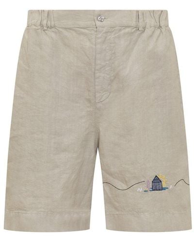 Nick Fouquet Motif Embroidered Mid-rise Bermuda Shorts - Grey