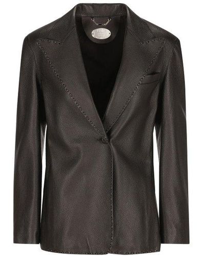 Fendi Single Breasted Leather Jacket - Black
