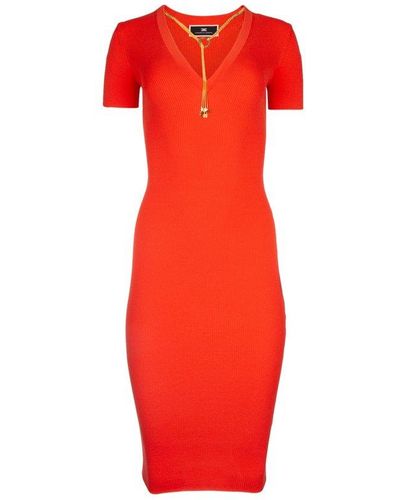 Elisabetta Franchi V-neck Knitted Midi Dress - Red