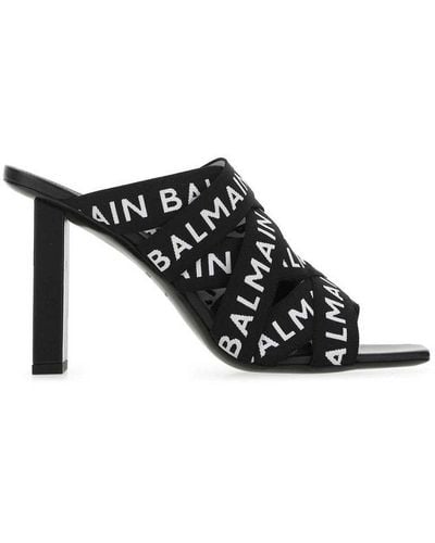 Balmain High Block Heel Logo Strappy Sandals - Black