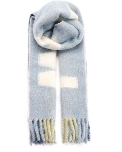 Marni Logo-detailed Fringed Scarf - Blue