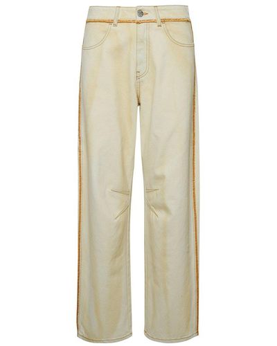 Palm Angels Contrast-trim Tapered Leg Jeans - Natural
