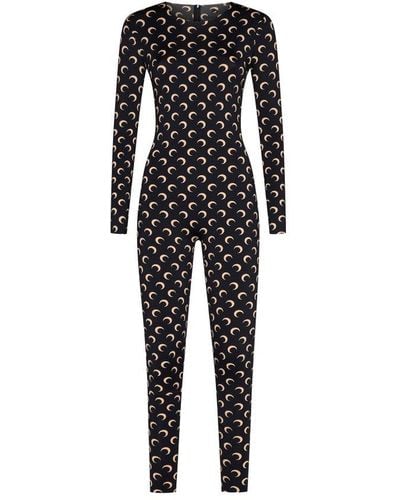 Marine Serre All-over Moon Printed Long-sleeved Catsuit - Black
