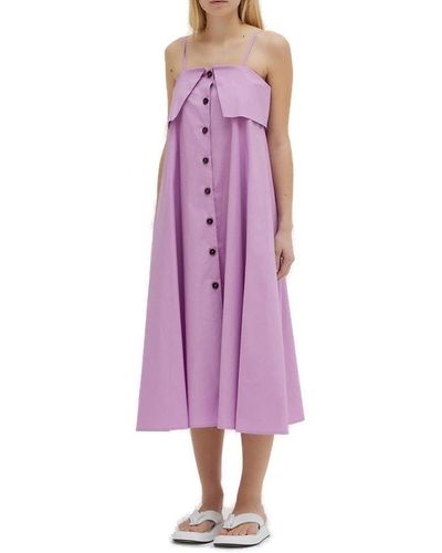 Erika Cavallini Semi Couture Buttoned Spaghetti Strap Midi Dress - Purple