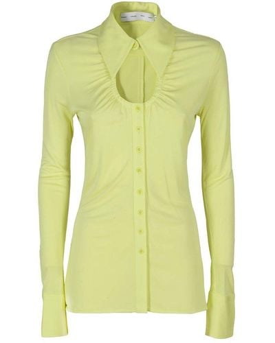 Proenza Schouler Long Sleeve Jersey Button Top - Yellow