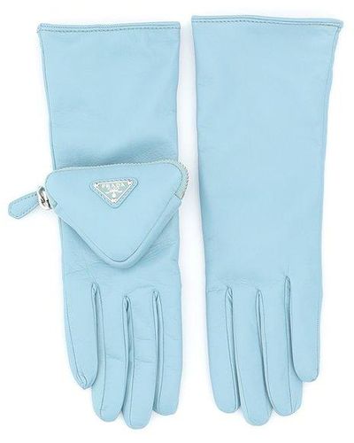 Prada Logo Pouch-detail Gloves - Blue