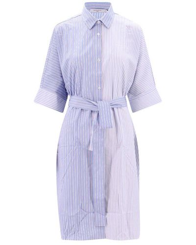 Maison Kitsuné Striped Tied Waist Shirt Dress - Purple