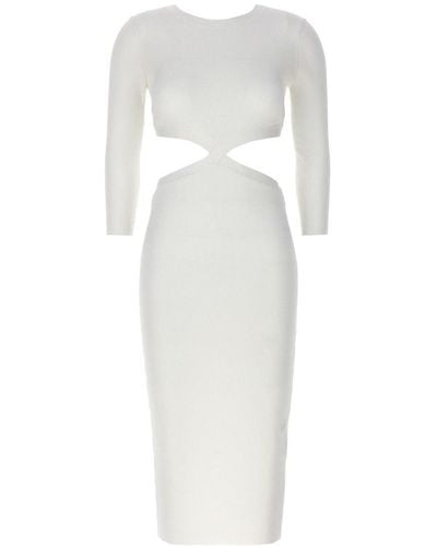 Elisabetta Franchi Cut-out Detailed Ribbed Midi Dress - White