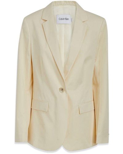 Calvin Klein Single Breasted Tailored Jacket - Natural