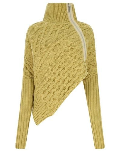 Sacai Zip-up Asymmetric Knitted Sweater - Yellow