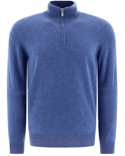 Brunello Cucinelli Cashmere Turtleneck Sweater With Zipper - Blue