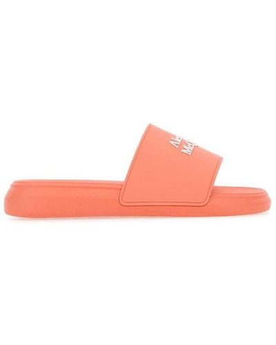 Alexander McQueen Logo Embossed Slip-on Slides - Orange