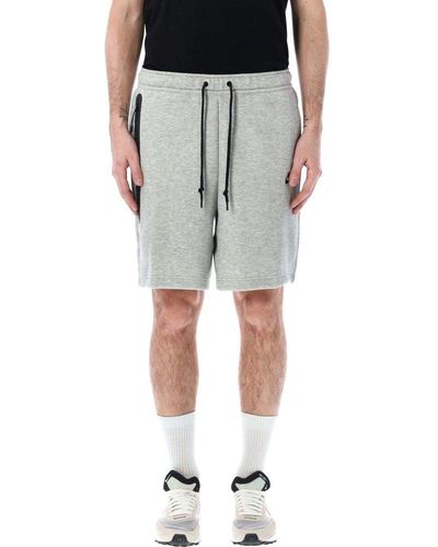 Nike Logo Printed Drawstring Tech Fleece Shorts - Grey