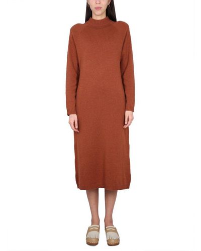 Alysi Long Sleeved Knitted Dress - Red