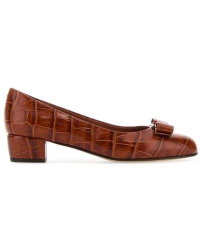 Ferragamo Vara Bow Embossed Court Shoes - Brown