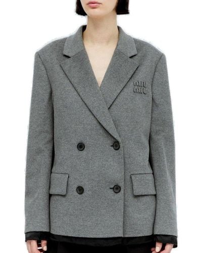 Miu Miu Double-breasted Tailored Suit Jacket - Grey