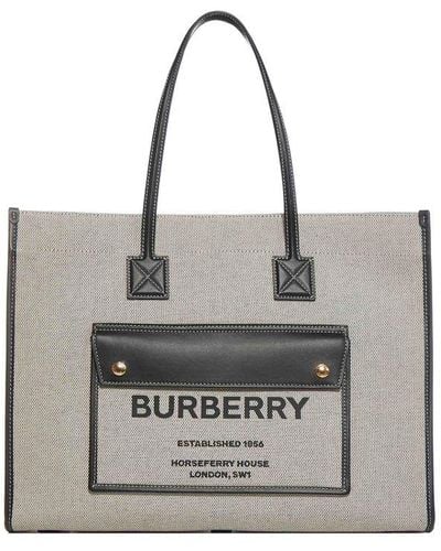 Burberry Horseferry Small Logo Printed Tote Bag - Gray