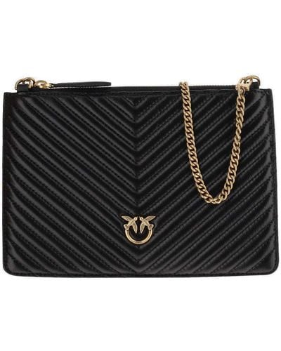 Pinko Logo Plaque Quilted Chain-linked Wallet - Black