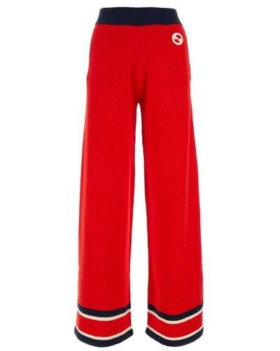 Gucci Knit Cotton Blend Wide Trousers - Red
