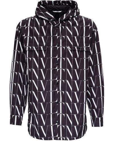 Valentino All-over Logo Printed Long-sleeved Jacket - Blue