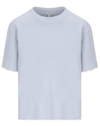 Loewe Short-sleeved Frayed Hem Top - Blue
