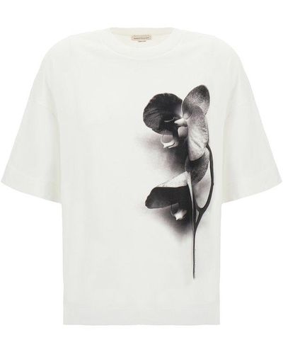 Alexander McQueen Orchid Printed Crewneck T-shirt - White