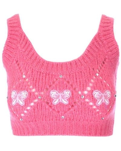 Alessandra Rich Embellished Sleeveless Knitted Top - Pink