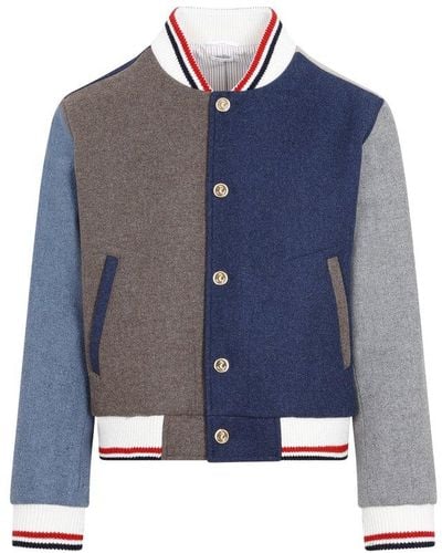 Thom Browne Panelled Varsity Jacket - Blue