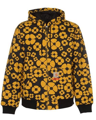 Marni Allover Floral Printed Hooded Jacket - Yellow