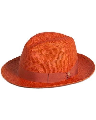Borsalino Panama Bow-detailed Woven Bucket Hat - Orange
